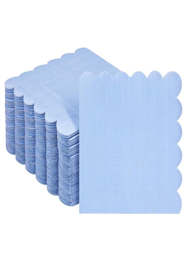 Lechay 3-ply Cocktail Napkins, 5 x 5 Inch 100pcs Scalloped Beverage Napkins Disposable Paper Napkins Dessert Napkins for Bridal Anniversary Baby Shower Birthday Wedding Party Supplies (Blue) - Image 1